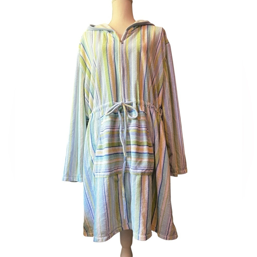 Cacique Soft Striped Hooded Robe or Swim Coverup Size 26-28